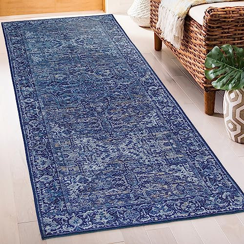 ReaLife Alfombra Lavable a Maquina - Fabricada con Fibras recicladas Vintage Distressed Traditional Blue, 75 x 180 cm