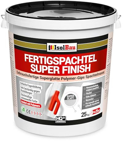 Isolbau Super Finish Spachtel 25 kg, Glättspachtel Fugenspachtel, Gebrauchsfertige Polymer-Gips Fertigspachtel Spachtelmasse für innen, Weiß Q1-Q9