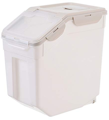 MYYINGELE Food Storage Container 10/15/25KG Airtight Kitchen Rice Cereal Canisters Dry Grain Metering Storage Dispenser Moistureproof for Rice Cereal Grain Soybean Pet Food, Beige, 10KG