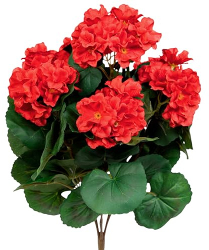 Seidenblumen Roß Geranie 38cm rot ZF ohne Topf, Kunstpflanzen Kunstblumen künstliche Blumen Geranien Pflanzen Fensterbank, Home Decoration unechte Zimmerpflanzen, Deko Kunst Blüten wie echt
