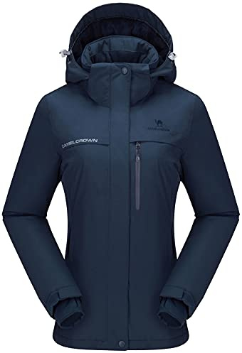 CAMEL CROWN Damen Berg Schnee-wasserdichte Skijacke Abnehmbarer Kapuze winddichtes Fleece Parka Regen Jackt wintermantel