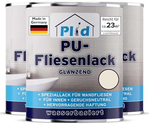 Plid Fliesenfarbe Cremeweiß Glänzend 2,25 l – Fliesenlack Bad & Küche | Feuchtigkeitsbeständig | Deckend & schnelltrocknend | Wandfliesen streichen | Innen | ca. 23 m² | Made in Germany