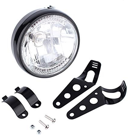 Joyzan 7 Inch LED Headlight,12V H4 35W Light Bulb Motorcycle Headlight Turn Signal Passing Lamps Daytime Running Fog Light Assembly Universal Round High Low Beam Headlamp with Black Bracket for Racer