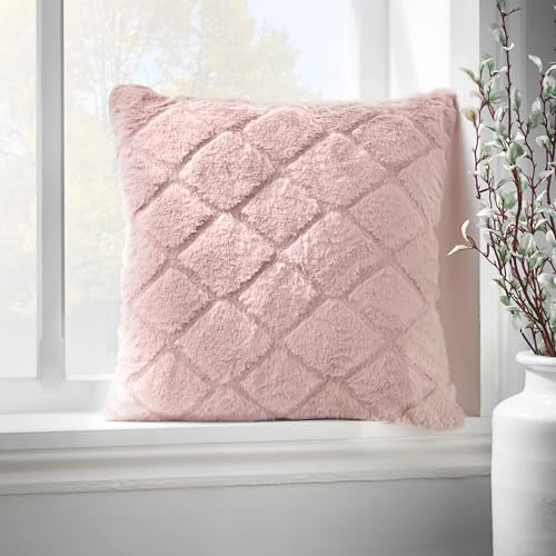 Catherine Lansfield Cosy Diamond Faux Fur Soft Touch 43x43cm Cushion Blush Pink