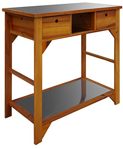 OUTLIV. Pflanztisch mit Schubladen - Tanne, Edelstahl Tischplatte, wetterfest, rückenschonend, Ablageboden, für Gartenarbeit, 110x55 cm, Natur