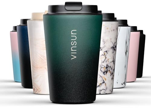 Vinsun Thermobecher Edelstahl 350ml - Kaffee & Tee Trinkbecher - Deckel mit Trinköffnung - verschließbar, auslaufsicher, BPA frei - Isolierbecher to go (Auto, Reisen, Büro)