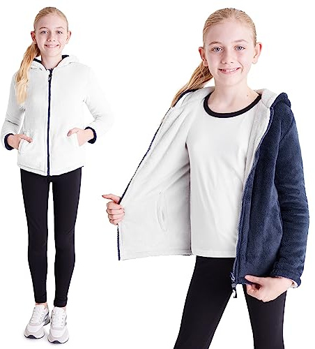 CityComfort Pojkens tröjor med dragkedja, Polar Reversible Sweatshirt 5-14 År, Marinblå, 11-12 år