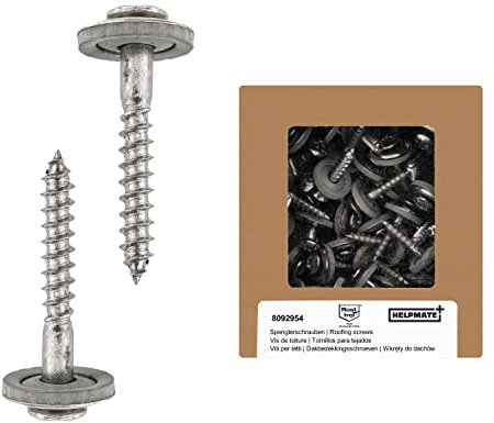 HELPMATE Spenglerschrauben 4,5x25 mm, 50 Stück, DIN 7995, Edelstahl A2, PZ2, DIN 7995, Dachdeckerschrauben, Linsenkopf, mit Tellerscheibe und EPDM-Di, Silber, 4,5 x 25 mm