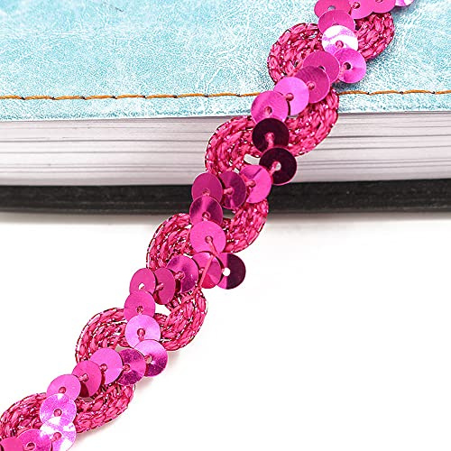3m*6mm Pailletten Bänder Farbiges Glitzer Paillettenband Borten Rolle,Paillettenbesatz Applikation Paillettenband Stretch Paillettenbesatz,für Schmuckherstellung,Bandherstellung,Kostüme,Rosenrot