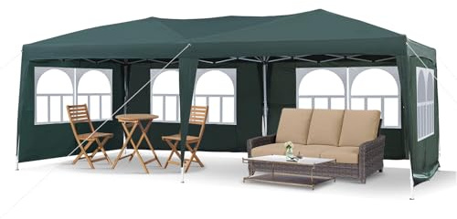 LEMROE Pop Up Large Gazebo 3 x 6M with Sides, Party Tent Event Shelter Heavy Duty Camping Gazebo with Rainproof 210D Marquee for Garden Outdoor (green-with sidewalls)