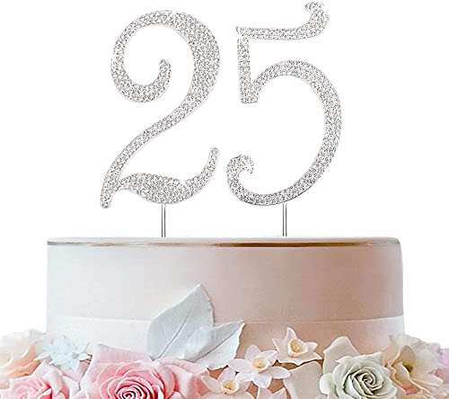 Tortendeko Silber Strasssteine Happy Birthday Cake Topper für Geburtstag Deko (25)