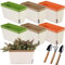 Govfrey Windowsill Planter,Rectangle & Round Window Box 6 Pack,Flower Pot with a pair of tools,Self Watering Planter with Drainage Hole for Indoor Plants Home Garden (6 Rectangle)