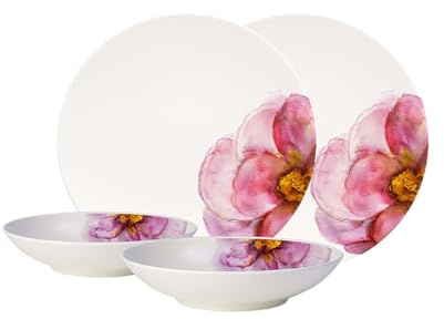 Villeroy & Boch – Rose Garden Ensemble D’Assiettes, 4 P, Ensemble De Vaisselle Pour 2 Personnes, Porcelaine Premium