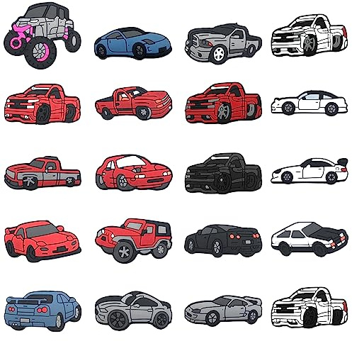 GVSAVY 20 Car-Themed Shoe Accessories - Personalized DIY Decorations, PVC Printed Shoe Flowers, Suitable for Beach Shoes, Slippers, Wrist Straps
