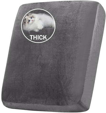 BXFUL Stretch Velvet Sofa Seat Cushion Cover, Removable Sofa Couch Covers with Elastic Bottom, Washable Furniture Slipcovers Protector for Kids and Pets (Large 1-Seater,Grey)