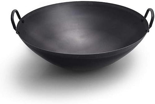 FLTRGO Poêle Wok antiadhésive Wok en Fonte Wok en Fonte Wok à Double poignée à Base Ronde Wok en Fonte, 45 cm