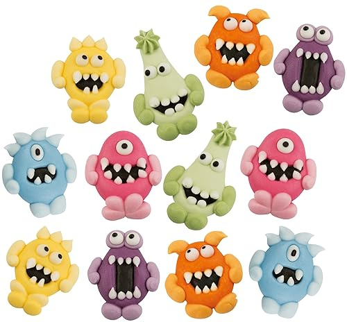 Kaffeehaus Diamant - essbare Zuckerdekoration Halloween - 12 bunte Halloween Monster aus Zucker - Streudeko für Muffins, Torten, Kuchen und Cupcakes - gruselige Aufleger