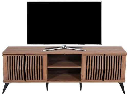 Mendler TV-Rack HWC-M45, Fernsehtisch Lowboard Schrank, 3D-Design Staufächer 55x166x41cm, braun