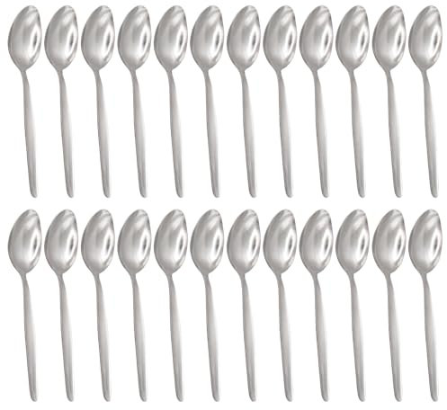 Argon Tableware Economy Stainless Steel Dessert Spoons - 19cm - Pack of 24 - Silver Dining Table Spoon High Polished Dishwasher Safe 24-Piece Dinner Cutlery Set