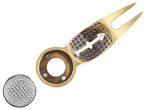 Pitchgabel-Reparaturwerkzeug, Multifunktions-Golf-Divot-Werkzeug aus Aluminiumlegierung, Grüne Rasen-Reparaturgabel, Ballmarker