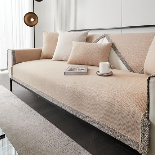 Treer Sofabezug rutschfest, Minimalistisch Stil Sofaüberwürfe Weich Couch Überwürfe L Form/Ecksofa Sofaschutz 1 2 3 Sitzer Sofaabdeckungen Couch Überzug Sofaschoner (Khaki-Farbe,70x180cm)