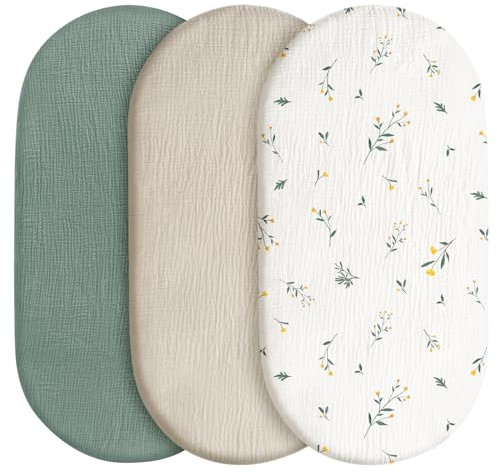 3er-Pack Bettlaken Spannbettlaken,Matratzenschoner für Laufgitter,100% Musselin-Baumwolle,Weiche und Premium-Qualität universelle Spannbettlaken für Kinderwagen. Geschenk zur Geburt(Florid)