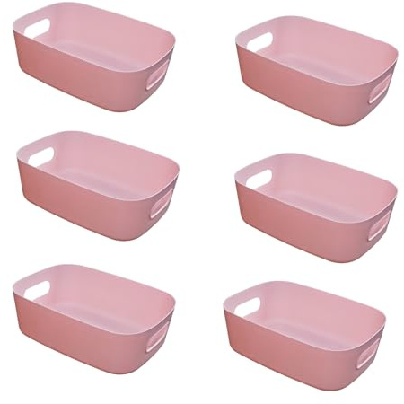 EURXLQ 6 stück Rosa Aufbewahrungsbox Kunststoff Aufbewahrungskorb mit Griffen 20×14.7×7cm,Badezimmer Organizer Küchenschrank Organizer Box Körbe Aufbewahrung Kunststoffbox für Regal