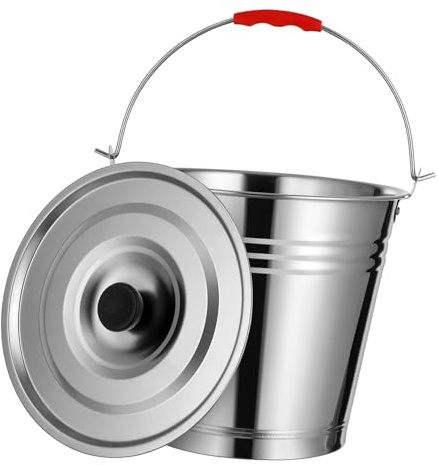 Parliky Stainless Steel Charcoal Storage Bucket Lid 8l Large Capacity Multi-use Ash Holder Outdoor Bbq Kitchen Oil Grease Storage Can