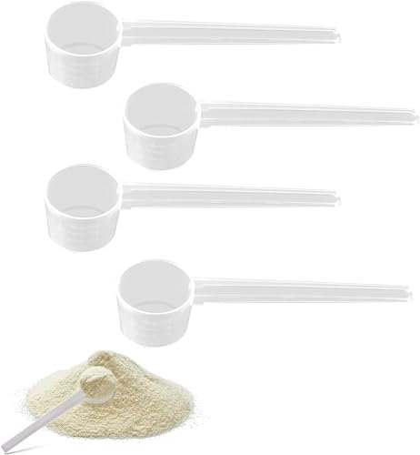 4 Stück Messlöffel, Dosierlöffel Transparent 5g, Messlöffel mit Skala 2g, 3g, 4g, Kunststoff Messlöffel, Dosier-Löffel 5g für Backen Kochen Kaffee Waschpulver Proteinpulver Creatin