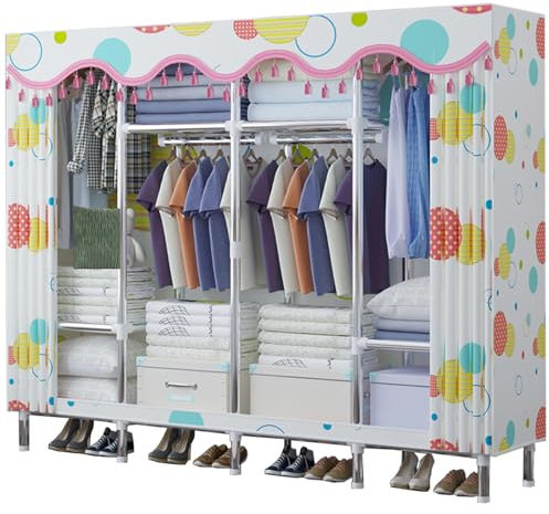 DTREEL Tragbarer Stoff-Kleiderschrank für Schlafzimmer, Schrank-Aufbewahrungsorganisator mit Regalen und Kleiderstangen, für Wohnzimmer, Schlafzimmer, Einfach zu Montieren,White-210 * 46 * 170cm