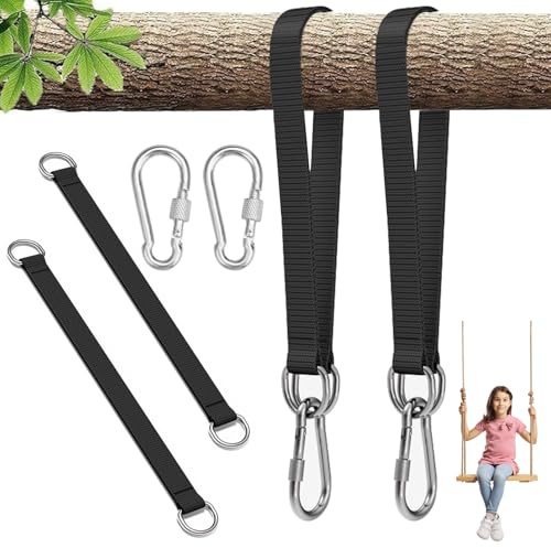 2 Stücke Schaukel Befestigung mit 2 Schwerlast Karabinern und D-Ringen | Hängematten Befestigung, Hängematte Gurte, Swing Hanging Kit, Hält bis zu 400kg, für Baumschaukel Aufhängung Hängesessel