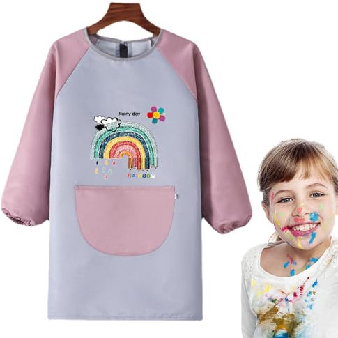 Malschürze Kinder, Wasserdicht Malschürze Mit Ärmeln, Langarm Malkittel Malerkittel, Bastelkittel Bastelschürze Für Schule Kunst Malerei Kochen Essen(für Kinder Mit Einer Körpergröße Von 123 150cm)