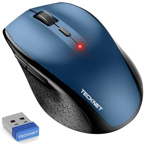 TECKNET Silent Maus Kabellose, 4800DPI 2.4GHz Leise Funkmaus mit USB-Dongle, 15 m Reichweite, Plug & Play, Side Control, 6 Verstellbare DPI Level, Sechs Knöpfe Wireless Maus für Büro Zuhause, Blau