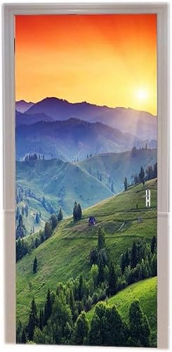 Türtapete Selbstklebend 90x200 Berg Türaufkleber 3D Türposter Waldlandschaft Fototapete Türfolie Türklebefolie Wasserdichte für Türwand Dekoration Tapete a3664