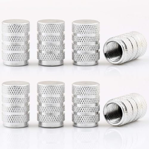 8 Set Ventilkappen Auto für VW Touareg R-Line ab Bj.2018,Aluminium Reifenventilkappen Auto Reifenventil Kappe Staubkappen Dichtung für Stabilen Reifendruck,Silver