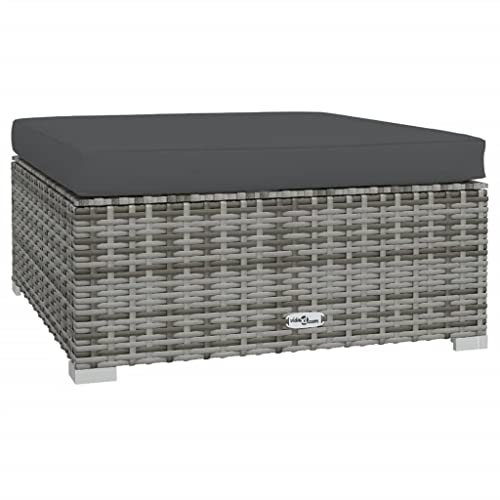 HETFTJN Eckbank Balkon Gartenstühle Couch Klein Garden Sofas - Garten-Fußhocker mit Kissen Grau 70x70x30 cm Poly Rattan für Terrasse Garten Speisesaal Schwimmbad