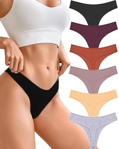 FINETOO String tanga dam bomull sexiga underkläder kvinnor bekväma underbyxor damset tangas trosor damunderkläder dam stringtrosa flerpack 6, Svart/lila/karamell/kaki/aprikos/grå, M