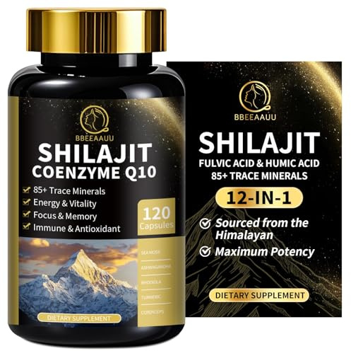 BBEEAAUU Shilajit for Men with Sea Moss & Ashwagandha,12 in 1 Hima*Layan Shilajit Supplements Capsules with Coenzyme Q10, Fulvic Acid & Humic Acid, Lion's Mane, Support Energy & Immunity, 120 Counts