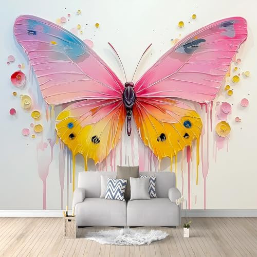 Photo Wallpaper 300 x 210 cm Non-Woven Premium Art Print Gray Fleece Wall Mural Pink White Decoration Poster Picture Design Paint Insects