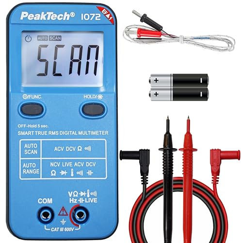 PeakTech P1072 – True RMS Digital Multimeter SMART mit Auto-Range Funktion – Digitales Multimeter mit 4.000 Count LCD-Anzeige – Strommessgerät bis 600V AC/DC, NCV und Live-Test – CAT III 600V