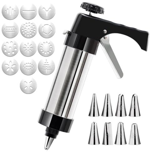 STGBCST Pressa per biscotti in acciaio inox – Pistola professionale per biscotti per la casa e la panetteria, 15 x 6 x 22 cm, con ugelli in acciaio inox per stampi creativi