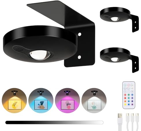 ENCOFT Spot Sans Fil Dimmable 13 RGB Applique Murale Rechargeable avec 3 Températures de Couleur Eclairage Tableau LED Pile avec Télécommande Noir Magnetic Painting Light(3 Pack