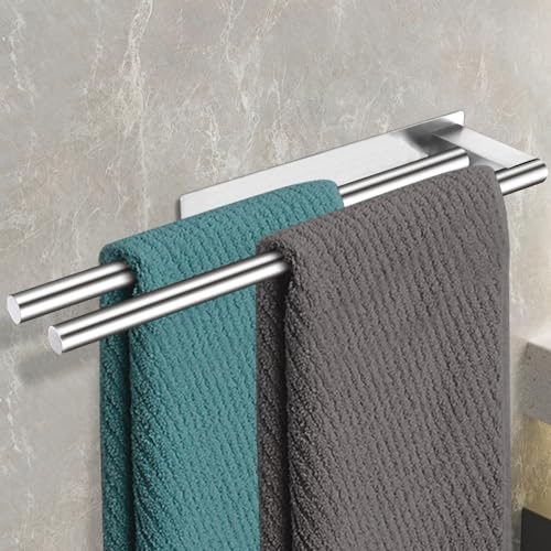 Tczecoo Handtuchhalter Ohne Bohren, Zweiarmig Handtuchhalter, 39cm, Silber | 304 Edelstahl Handtuchhalter, Selbstklebend Handtuchstange, Handtuchhalter Wand für Badezimmer and Küche, Gästehandtuchhalter