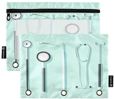 2 Pack Pencil poucheses for 3 Rings Binder Clear Window Stationery Case Zipper Pen Case for School Office Class Doctors Day Scalpel