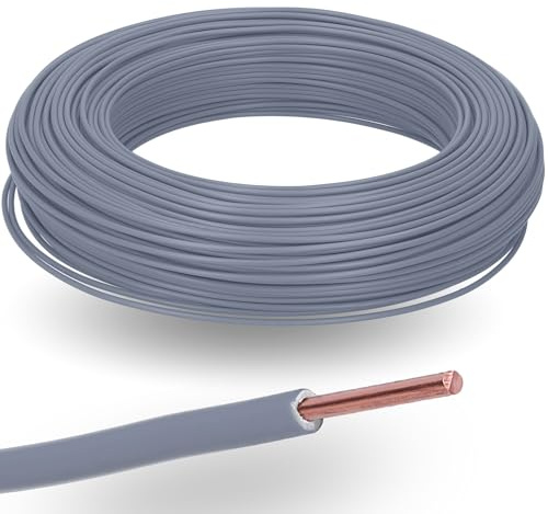 Kalitec Câble H07V-U 1 x 2,5 mm² Gris - Fil Monoconducteur Rigide en Cuivre | Fil électrique en PVC ignifuge 450/750V pour câblage interne de machines, armoires électriques et luminaires. Pose sous vide.