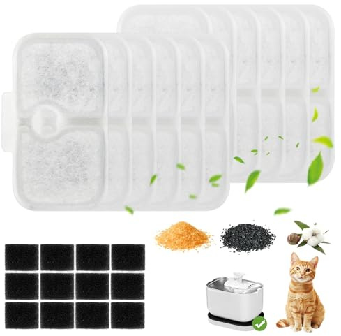 12 Pcs Filtre Fontaine Eau Chat pour Petlibro, Filtres pour Fontaine à Eau Chat, Filtres de Fontaines à Boire pour Chats Animaux de Compagnie pour PLWF105/PLWF115/PLWF005 + 12 Filtre éponge
