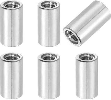 sourcing map M5x0.8x15mm Round Coupling Nuts 6Pcs Silver | Stainless Steel, Connector Nut Industrial Construction Fasteners, Rod Hardware Nuts, 8mm OD for Threaded Rod