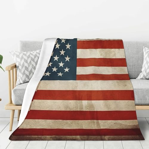 Überwurfdecke mit amerikanischer USA-Flagge, flauschiger Plüsch, leicht, superweich, Flanelldecken für Bett, warm, gemütlich, Mikrofaser-Decke für Sofa, Büro, Reisen, alle Jahreszeiten, 127 x 101 cm