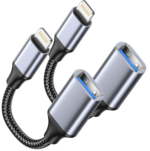 Lightning to USB Adapter 2Pack,[A pple MFi Certified] iPhone to USB OTG Adapter Lightning to Camera Support Connect Keyboard, Mouse, Compatible for iPhone iPad