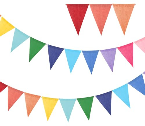 Wimpelkette Outdoor Bunt, 2 Stück 4M Girlande Wimpelkette, Wimpelgirlande Bunt Regenbogen für Geburtstag Einschulung Garten Hochzeit Jugendweihe Festival Party Kinderzimmer Deko